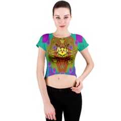 Flower Mice In Peace Balls Pop Art Crew Neck Crop Top by pepitasart