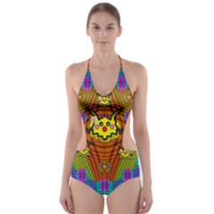 Flower Mice In Peace Balls Pop Art Cut-out One Piece Swimsuit by pepitasart