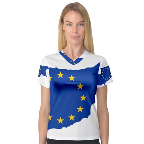 European Flag Map Of Cyprus  Women s V-neck Sport Mesh Tee by abbeyz71