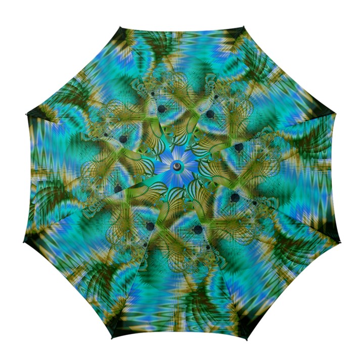 Crystal Gold Peacock, Abstract Mystical Lake Golf Umbrellas