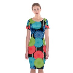 Vibrant Retro Pattern Classic Short Sleeve Midi Dress by DanaeStudio