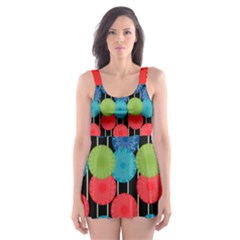 Vibrant Retro Pattern Skater Dress Swimsuit