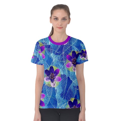 Purple Flowers Women s Cotton Tee by DanaeStudio