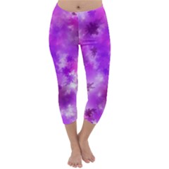 Purple Splatter Pattern Capri Winter Leggings  by traceyleeartdesigns