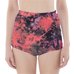 Pink And Black Abstract Splatter Paint Pattern High-waisted Bikini Bottoms by traceyleeartdesigns