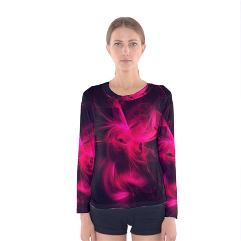 Pink Flame Fractal Pattern Women s Long Sleeve Tee by traceyleeartdesigns