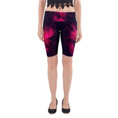 Pink Flame Fractal Pattern Yoga Cropped Leggings by traceyleeartdesigns