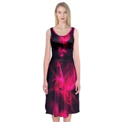 Pink Flame Fractal Pattern Midi Sleeveless Dress by traceyleeartdesigns