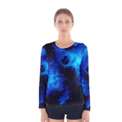 Blue Universe Fractal Pattern Women s Long Sleeve Tee