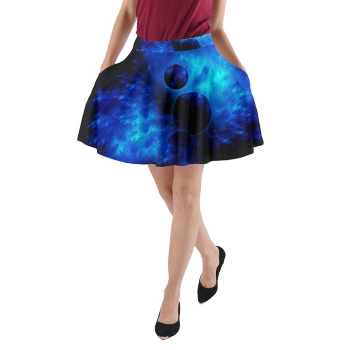 Blue Universe Fractal Pattern A-Line Pocket Skirt