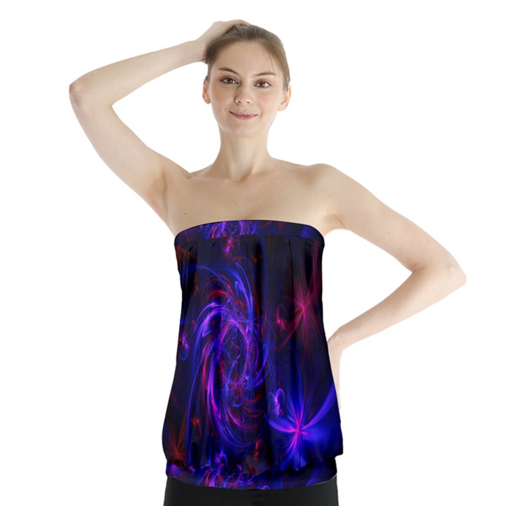 Pink, Red And Blue Swirl Fractal Strapless Top