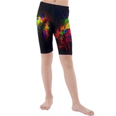 Bright Multi Coloured Fractal Pattern Kid s Mid Length Swim Shorts by traceyleeartdesigns