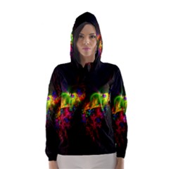 Bright Multi Coloured Fractal Pattern Hooded Wind Breaker (women) by traceyleeartdesigns