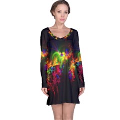 Bright Multi Coloured Fractal Pattern Long Sleeve Nightdress by traceyleeartdesigns