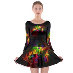 Bright Multi Coloured Fractal Pattern Long Sleeve Skater Dress by traceyleeartdesigns