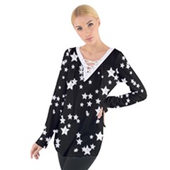 Black And White Starry Pattern Women s Tie Up Tee by DanaeStudio