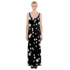 Black And White Starry Pattern Maxi Thigh Split Dress