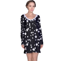 Black And White Starry Pattern Long Sleeve Nightdress