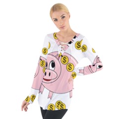 Piggy Bank  Women s Tie Up Tee by Valentinaart