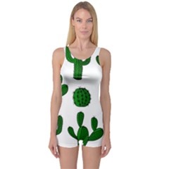 Cactuses Pattern One Piece Boyleg Swimsuit by Valentinaart