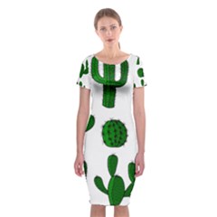 Cactuses Pattern Classic Short Sleeve Midi Dress by Valentinaart