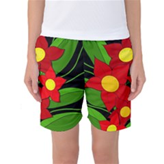 Red Flowers Women s Basketball Shorts by Valentinaart