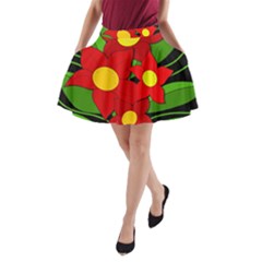 Red Flowers A-line Pocket Skirt