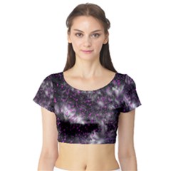 Black, Pink And Purple Splatter Pattern Short Sleeve Crop Top (tight Fit) by traceyleeartdesigns