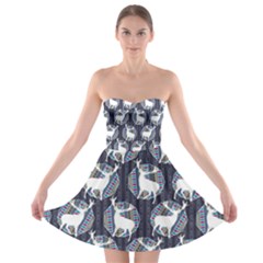 Geometric Deer Retro Pattern Strapless Bra Top Dress by DanaeStudio