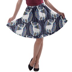 Geometric Deer Retro Pattern A-line Skater Skirt by DanaeStudio