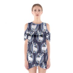 Geometric Deer Retro Pattern Women s Cutout Shoulder One Piece by DanaeStudio