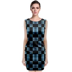 Black And Blue Checkboard Print Classic Sleeveless Midi Dress