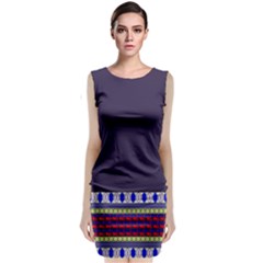 Purple Retro Geometric Pattern Classic Sleeveless Midi Dress by DanaeStudio