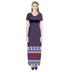 Purple Retro Geometric Pattern Short Sleeve Maxi Dress by DanaeStudio