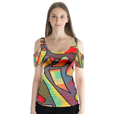 Colorful Dream Butterfly Sleeve Cutout Tee  by Valentinaart