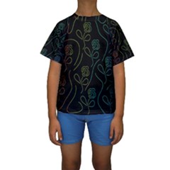 Floral Pattern Kid s Short Sleeve Swimwear by Valentinaart