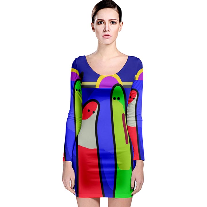 Colorful snakes Long Sleeve Bodycon Dress