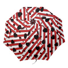 Black And Red Harts Folding Umbrellas by Valentinaart