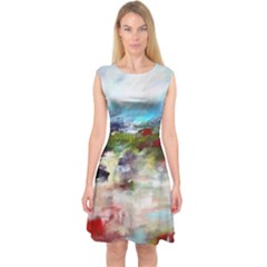 Red Abstract Landscape Capsleeve Midi Dress by artistpixi