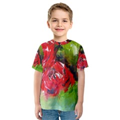 Floral  Red On Green Kid s Sport Mesh Tee