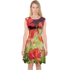 Abstract Poppys  Capsleeve Midi Dress by artistpixi