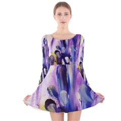 Purple Abstract Print  Long Sleeve Velvet Skater Dress