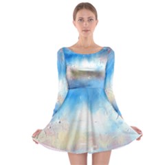 Abstract Blue And White Art Print Long Sleeve Skater Dress