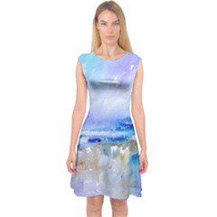 Abstract Purple Art Prints Capsleeve Midi Dress by artistpixi