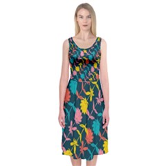 Colorful Floral Pattern Midi Sleeveless Dress