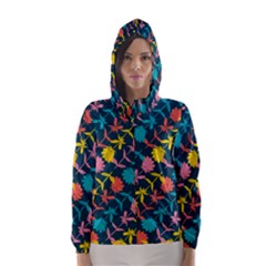 Colorful Floral Pattern Hooded Wind Breaker (women) by DanaeStudio