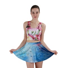 Abstract Blue And White Print  Mini Skirt