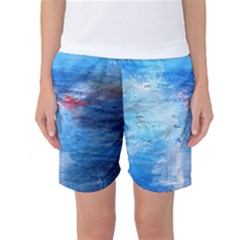 Abstract Blue And White Print  Women s Basketball Shorts