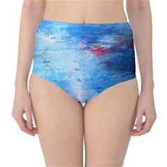 Abstract Blue And White Print  High-waist Bikini Bottoms