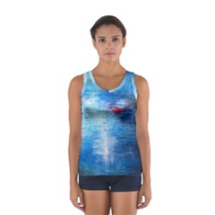 Abstract Blue And White Print  Women s Sport Tank Top 